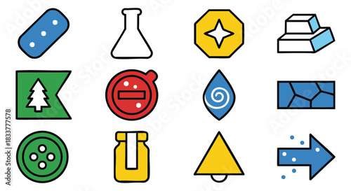 Colorful geometric icons collection for creative design elements and game development assets