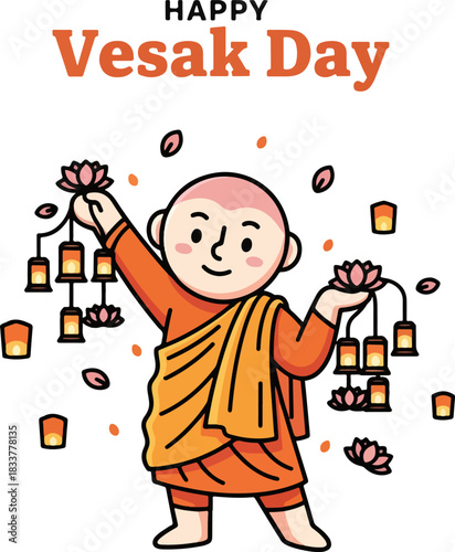 illustration of mascot character happy Vesak Day