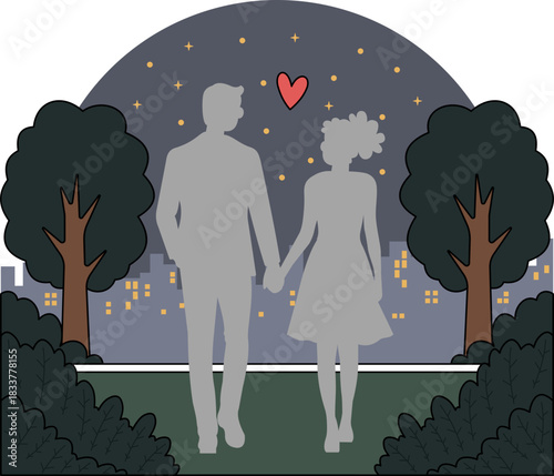 Holding Hands While Walking illustration is suitable for romantic Valentine.
