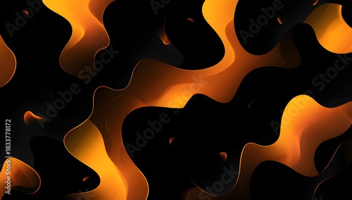 Vibrant abstract swirling orange and yellow flames dance against a deep black background creating a dynamic and energetic visual spectacle
