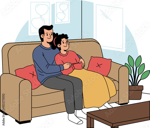 Cuddling on the Sofa illustration is suitable for romantic Valentine.