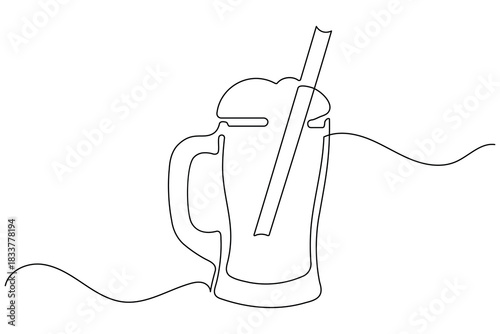 Simple outline illustration of beer mug toast continuous single line