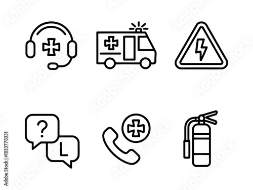 Emergency service icons for help and safety isolated on transparent background, Vector