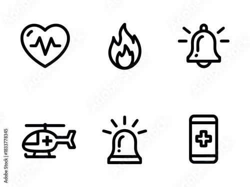 Emergency service icons set, line art isolated on transparent background, Vector