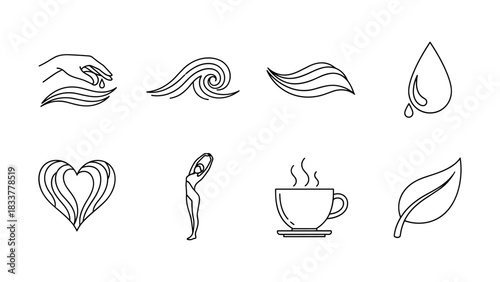 Minimalist black and white nature and wellness icons