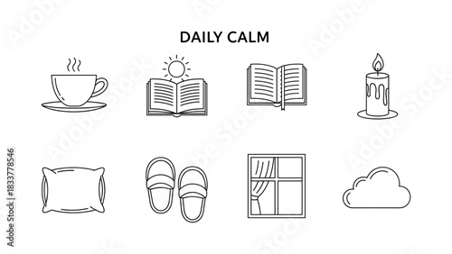 Linear calm icons for relaxation and daily tranquility