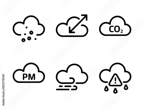 Cloud icons representing weather and pollution isolated on transparent background, Vector