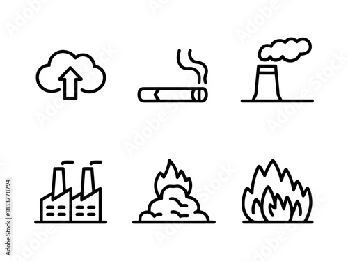 Pollution and industry icons isolated on transparent background, Vector