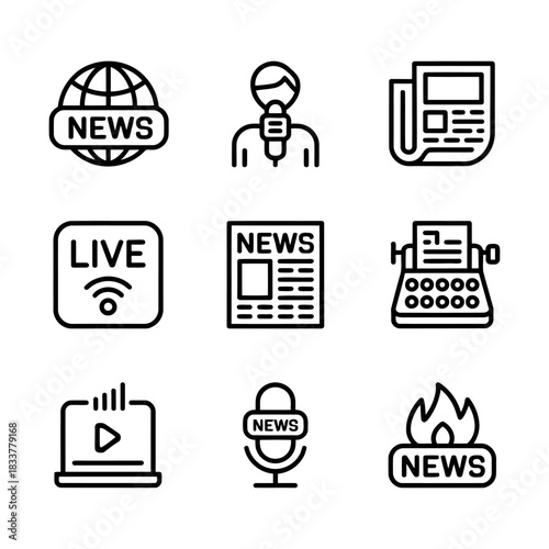News icons collection on white background isolated on transparent background, Vector