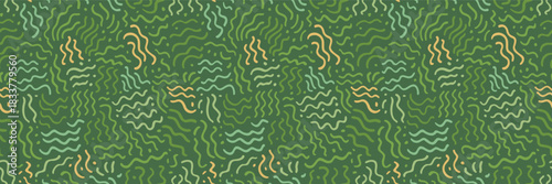 Farm field abstract seamless pattern. Green Tuscany agriculture landscape texture. French vineyard patern. Organic lines patchwork bg. Vector rice paddiy and vineyard background. Eco farmland top view