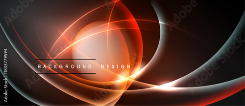 Abstract dynamic lines, glowing curves, orange hues dominate dark background. Modern design element for digital projects.