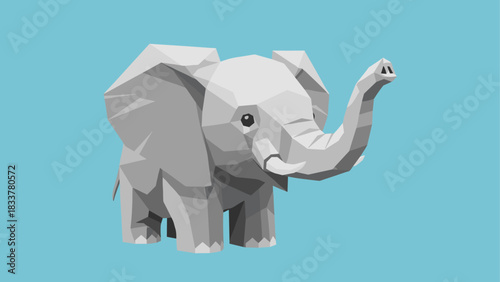 Geometric low poly elephant on a blue background