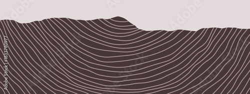 Brown sedimentary stone mountain cross section. Layered rock hill	