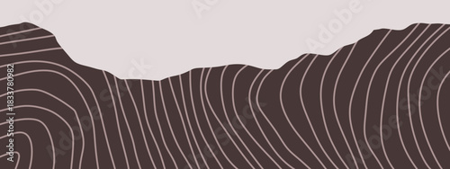 Brown sedimentary stone mountain cross section. Layered rock hill	
