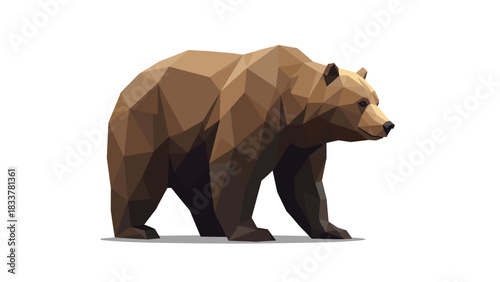 Geometric low poly bear standing on white background