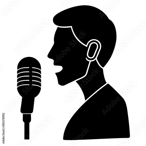Podcaster Speaking into Microphone Silhouette Vector