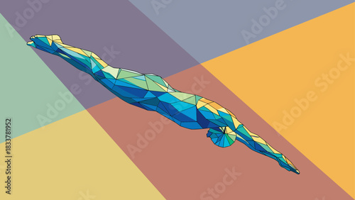 Colorful geometric diver on abstract background