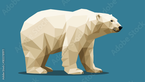 Geometric polar bear in low poly style on blue background