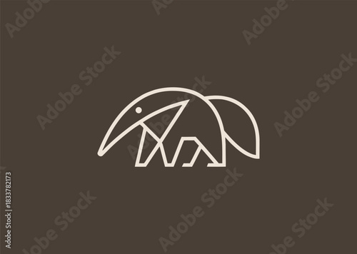 A line-art anteater logo drawn with smooth minimal strokes, emphasizing its long snout and curved posture to express uniqueness, curiosity, and gentle character