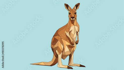 Geometric kangaroo in low poly art style on blue background