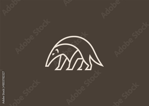 A line-art anteater logo drawn with smooth minimal strokes, emphasizing its long snout and curved posture to express uniqueness, curiosity, and gentle character