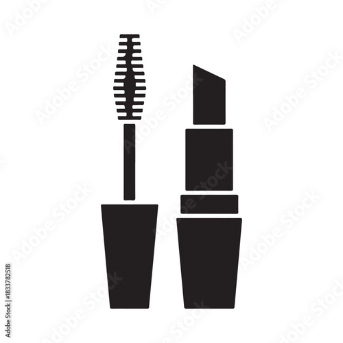 Black silhouette of mascara and lipstick icons