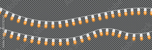 A festive string of colorful christmas lights isolated on transparent background, vector illustration