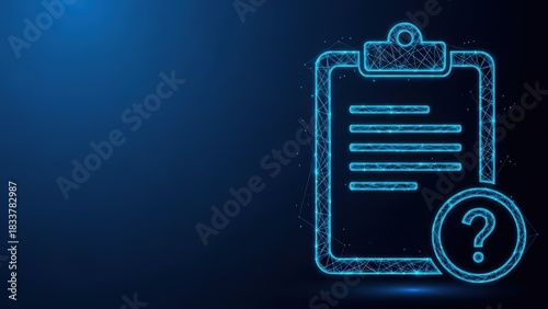Digital clipboard with glowing blue lines on a dark background illustrating data and information