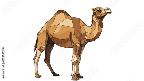 Geometric camel art with bold low poly style featuring desert animal