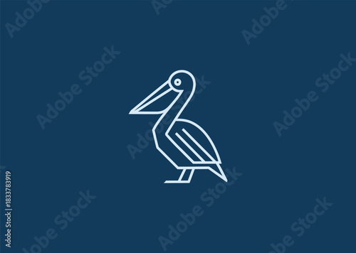 A simple geometric line pelican logo featuring a bold beak shape and streamlined body, conveying clarity, adaptability, and coastal serenity