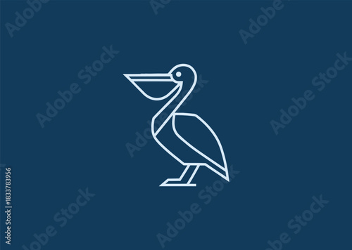 A simple geometric line pelican logo featuring a bold beak shape and streamlined body, conveying clarity, adaptability, and coastal serenity