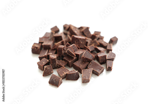 Pieces of tasty chocolate isolated on white