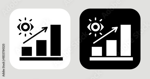 Rising Vision Icon In Black and White Glyph Style