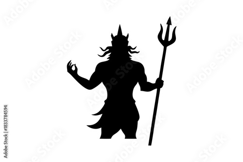 Poseidon trident icon silhouette vector, harpoons black symbol

