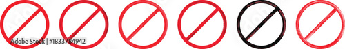 Collection of Vector Stop and Ban Icons - Editable Stroke, Red, Black, and Grunge Styles.