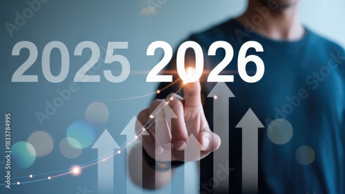 Professional selecting future year numbers indicating upward trend and positive development