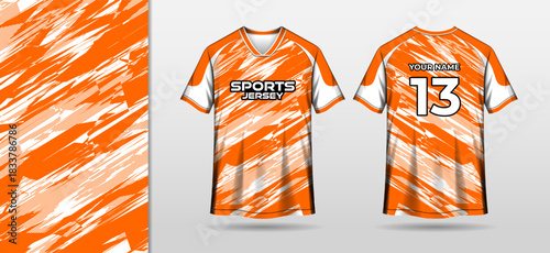 Mockup sport jersey template with orange and white abstract background