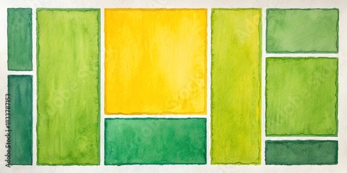 Green and yellow watercolor rectangles abstract grid background