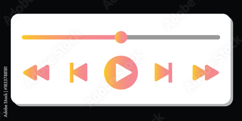 Music or video play bar icon on white background. Audio player for songs or podcast playlist. Loading bar with time slider, pause, rewind and fast forward buttons