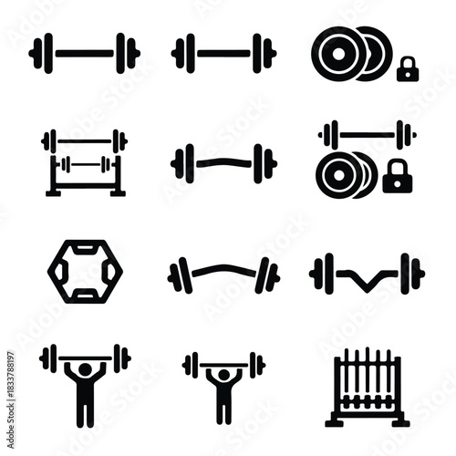 Gym & Fitness Equipment Icons – Dumbbells, Kettlebells, Machines, and Workout Gear