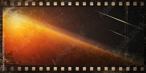 Vintage film frame of cosmic horizon, stars, and shooting meteors