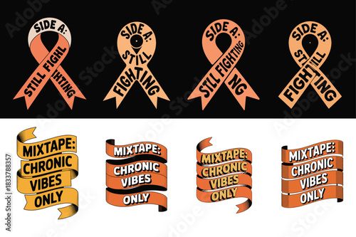 Ribbon graphics with text slogans for awareness and music genres Keywords: ribbon, text, slogan