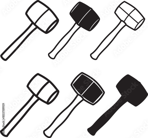 Collection of rubber mallets and hammers silhouette
