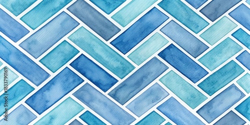 Watercolor blue and teal herringbone pattern background design