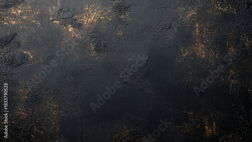 Dark cement surface texture of concrete, Black concrete backdrop wallpaper. Golden dust effect black background