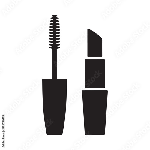 Black silhouette of mascara and lipstick makeup icons