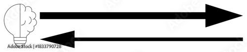 Creativity and direction. Creativity expressed with a lightbulb and arrows showing opposite directions. Creativity linked to innovation, decision-making, and idea conflict resolution. Useful