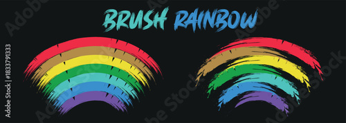 Set Of Four Different Colorful Rainbow Flags. Child drawing of rainbow arc. A colorful rainbow design element concept. Set Of Different Watercolor Colorful Rainbow Flags.