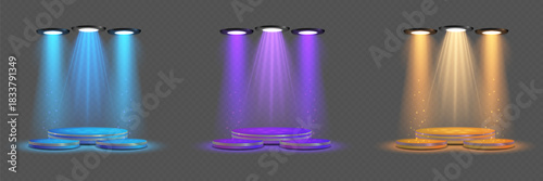 Collection of illuminated scenes with spotlights.