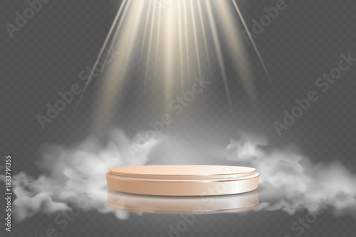Luxurious round stage with glowing spotlight.